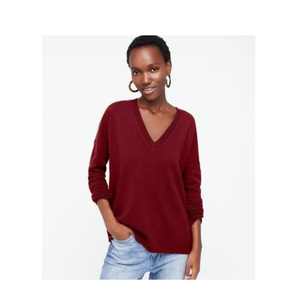 J. Crew Cashmere V-Neck Boyfriend Sweater Vintage Burgundy Small